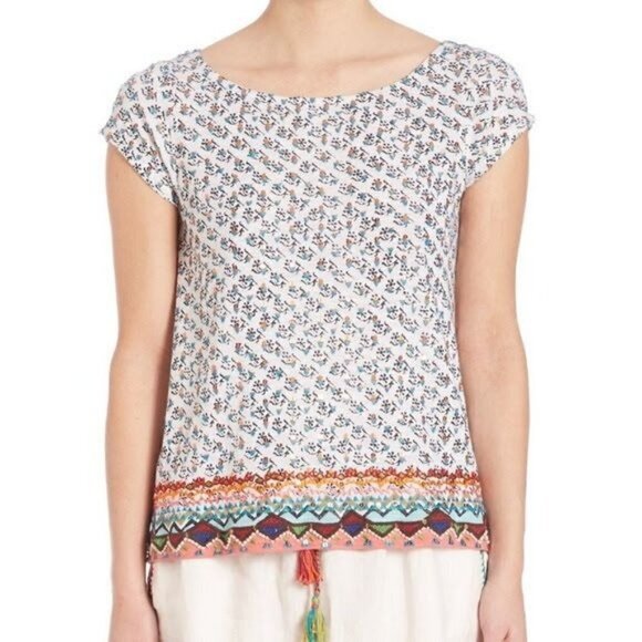 Calypso St. Barth Coconut Zahara Tee Top Sequin Embroidered Boho Beach XS - Picture 1 of 10